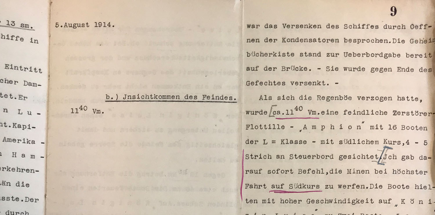 Bericht über das Legen einer Sperre durch die Königin Luise im Ersten Weltkrieg