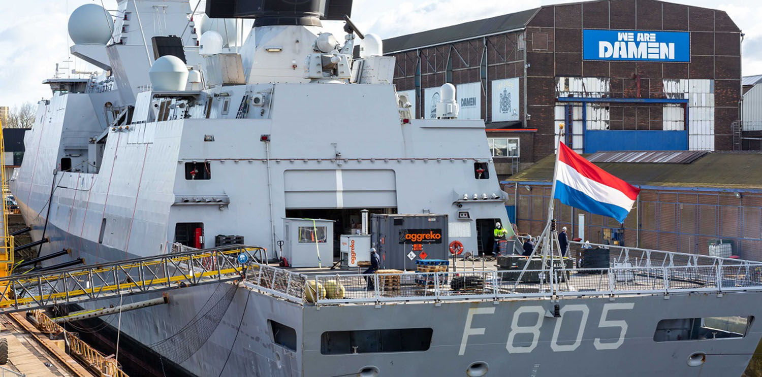 The world's oldest tricolour proudly flies again at the stern of the Evertsen
