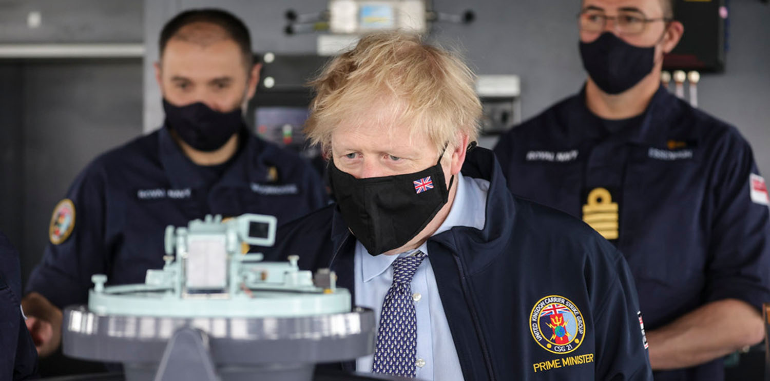 Boris Johnson on the bridge of the Queen Elizabeth