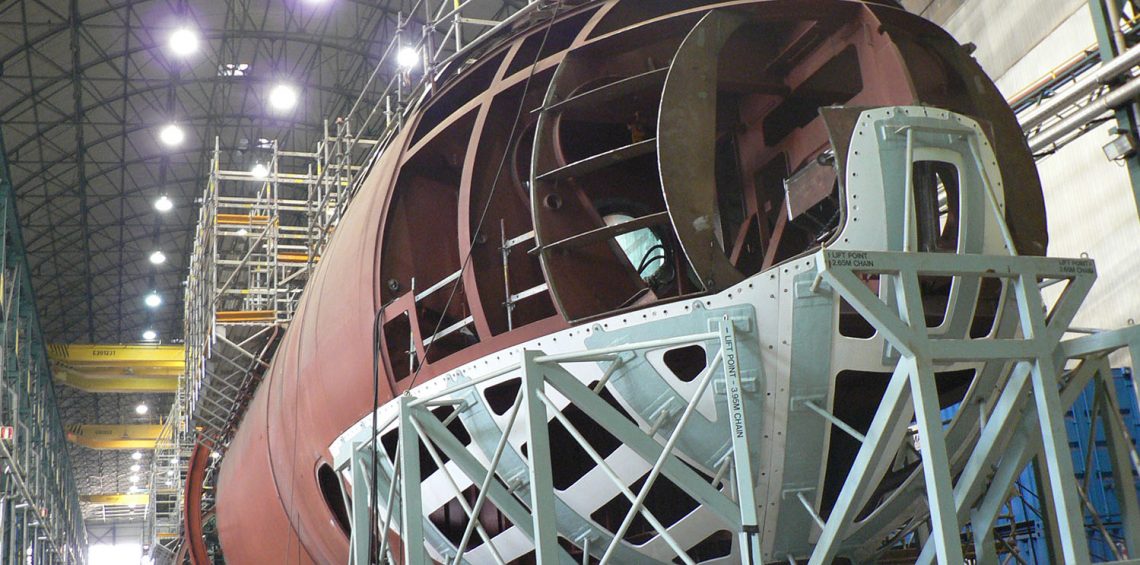 Die Abbildung vom Mai 2012 zeigt das im Bau befindliche U-Boot Isaac Peral