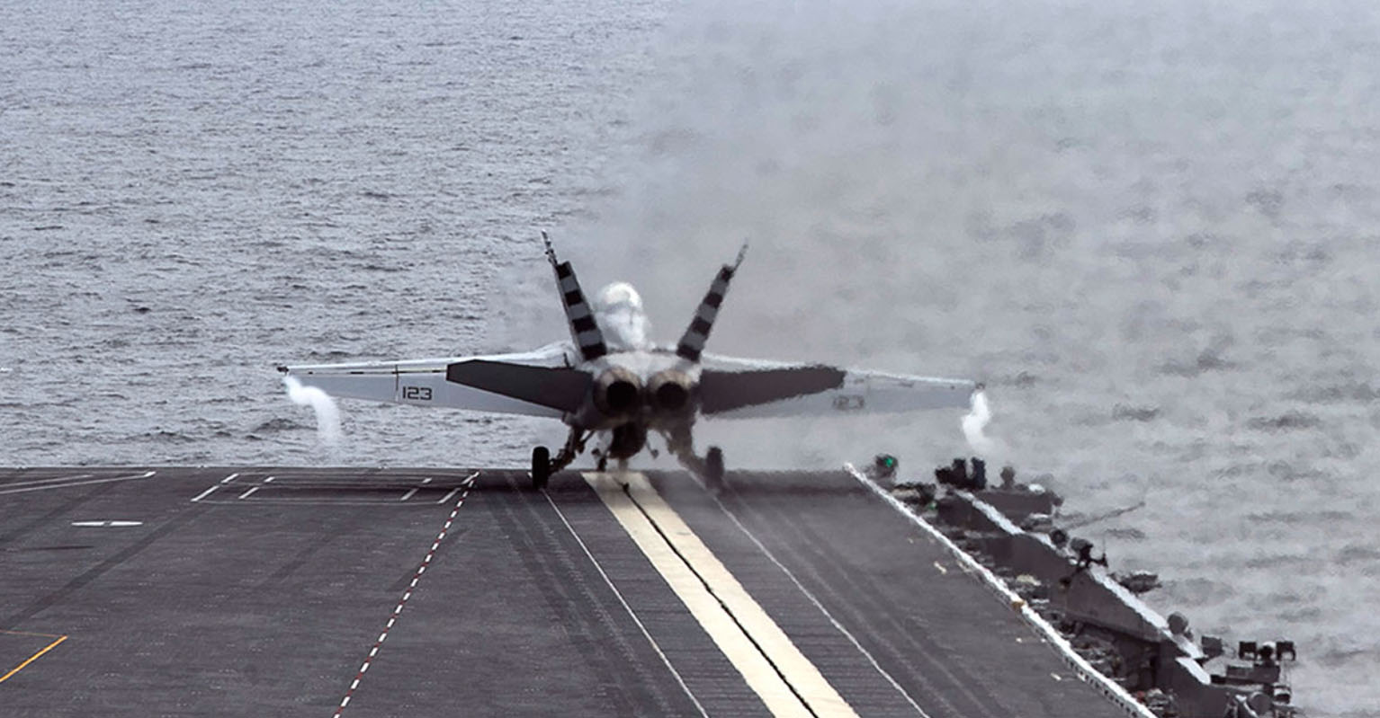 Take-off of an F/A-18 with the Emals on the Gerald R. Ford