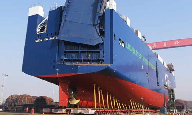 Shipping company UECC celebrates the launch of its third LNG battery hybrid newbuild