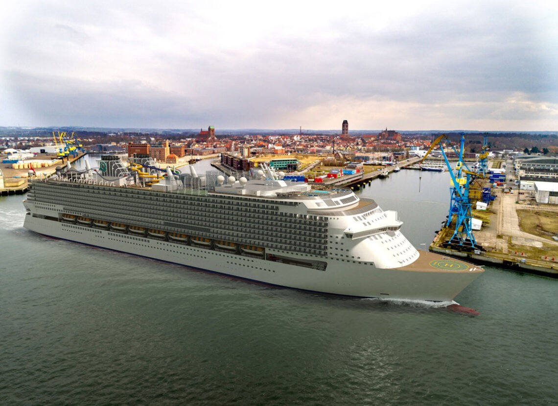 So soll die „Global I“ einmal aussehen, wenn sie als größtes Kreuzfahrtschiff der Welt tatsächlich fertig wird