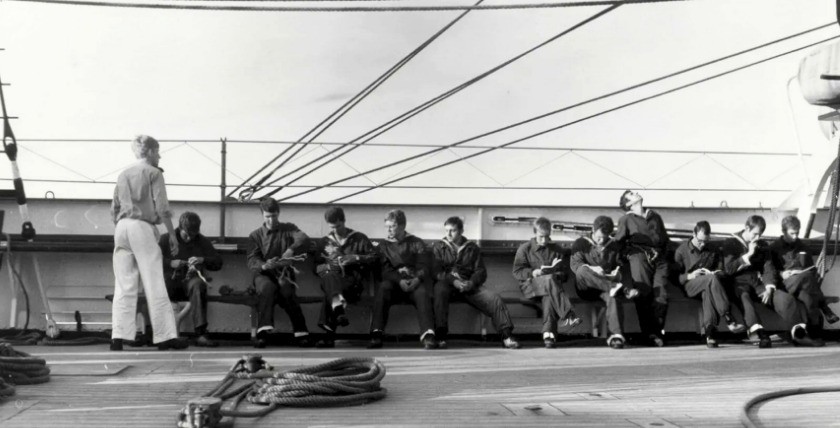Spleißen und Knoten, Seemännische Ausbildung Steuerbord II - 38. AAR Gorch Fock Jul/Aug 1971. Foto: A. Stephenson