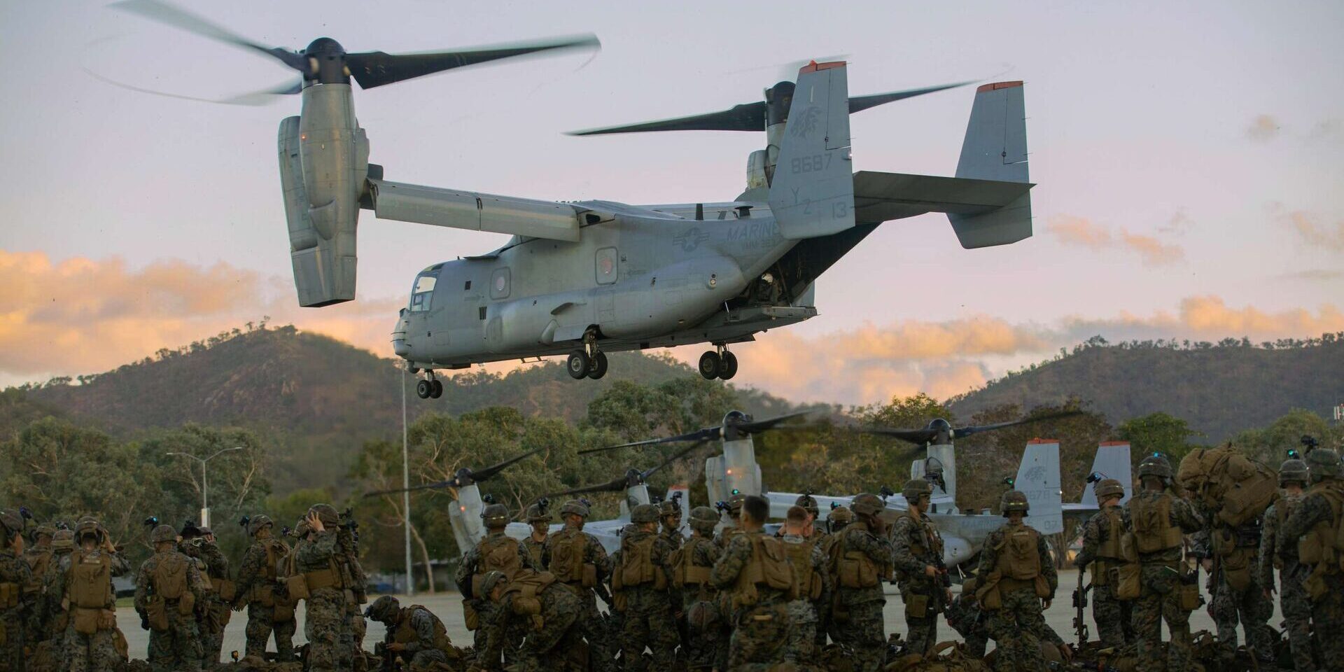Lufttransport Marineinfanterie mit Kipprotorflugzeugen Typ MV-22B Osprey während Talisman Sabre. Foto: US Marine Corps