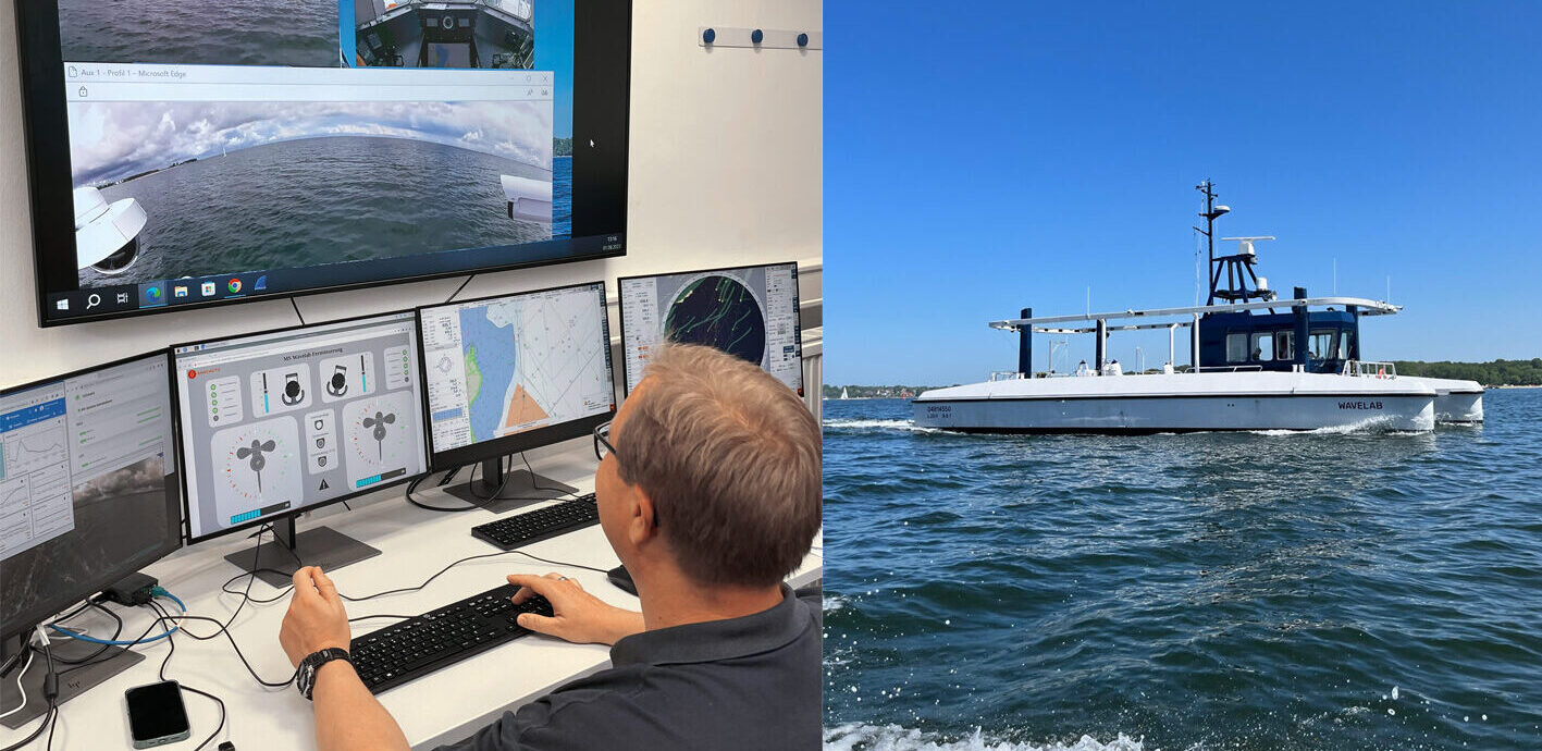 Control centre for remote monitoring of the autonomous test ferry "Wavelab". Photo: Anschütz