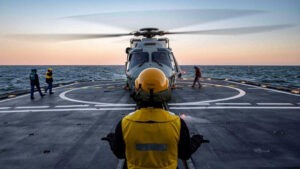 Französischer NH90 Hubschrauber der FS NORMANDIE wirkte vor allem in der Uboot-Jagd mit.