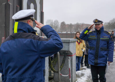 Am 10.01.24 lief das Minenjagdboot Grömitz, unter Führung von Kommandant, Fregattenkapitän Fischborn in Richtung Ägäis aus. Foto: Marcel Kröncke