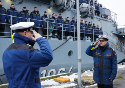 Am 10.01.24 lief das Minenjagdboot Grömitz, unter Führung von Kommandant, Fregattenkapitän Fischborn in Richtung Ägäis aus. Foto: Marcel Kröncke