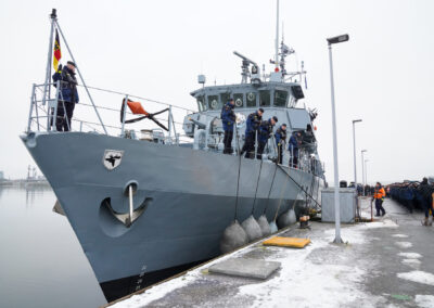 Am 10.01.24 lief das Minenjagdboot Grömitz, unter Führung von Kommandant, Fregattenkapitän Fischborn in Richtung Ägäis aus. Foto: Marcel Kröncke
