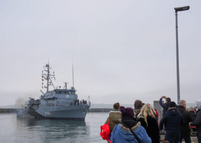 Am 10.01.24 lief das Minenjagdboot Grömitz, unter Führung von Kommandant, Fregattenkapitän Fischborn in Richtung Ägäis aus. Foto: Marcel Kröncke