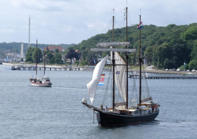 Traditional sailing ship off the keel line