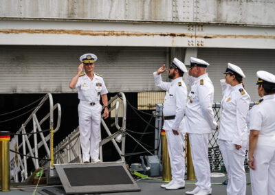 A reception was held on the frigate Baden Württemberg on 24 May 2024. Commander Frigate Captain Matheis welcomed around 500 guests to his ship, photo: Theska