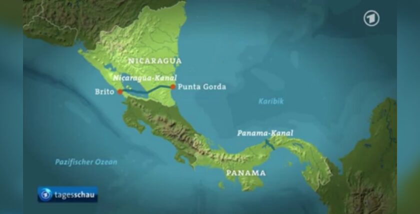 The Nicaragua Canal lies approx. 600 km north of the Panama Canal, graphic: Tagesschau