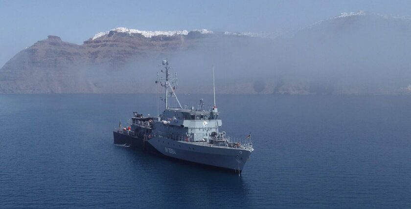 Deutsches Minenjagdboot "Grömitz" in der Ägäis. Foto: Bundeswehr
