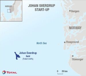 Lage des Johan Sverdrup Offshore-Feldes in der Nordsee. Grafik: Total
