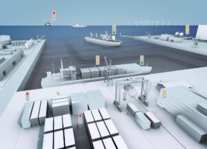 Visionsbild eines Ampelsystems an bzw. vor einem Hafen. Bild: DLR (CC BY-NC-ND 3.0)