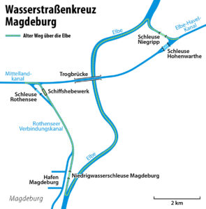 Overview map of the Magdeburg waterway junction. Graphic: Maximilian Dörrbecker / CC BY-SA 2.5