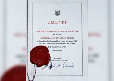 Patenschafts-Urkunde des Landtages SH im Jahr 1982. Bild: Landtag SH