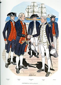 Uniformen der amerikanischen Marine aus der Zeit von 1776 bis 1777, Abbildung: Naval History and Heritage Command