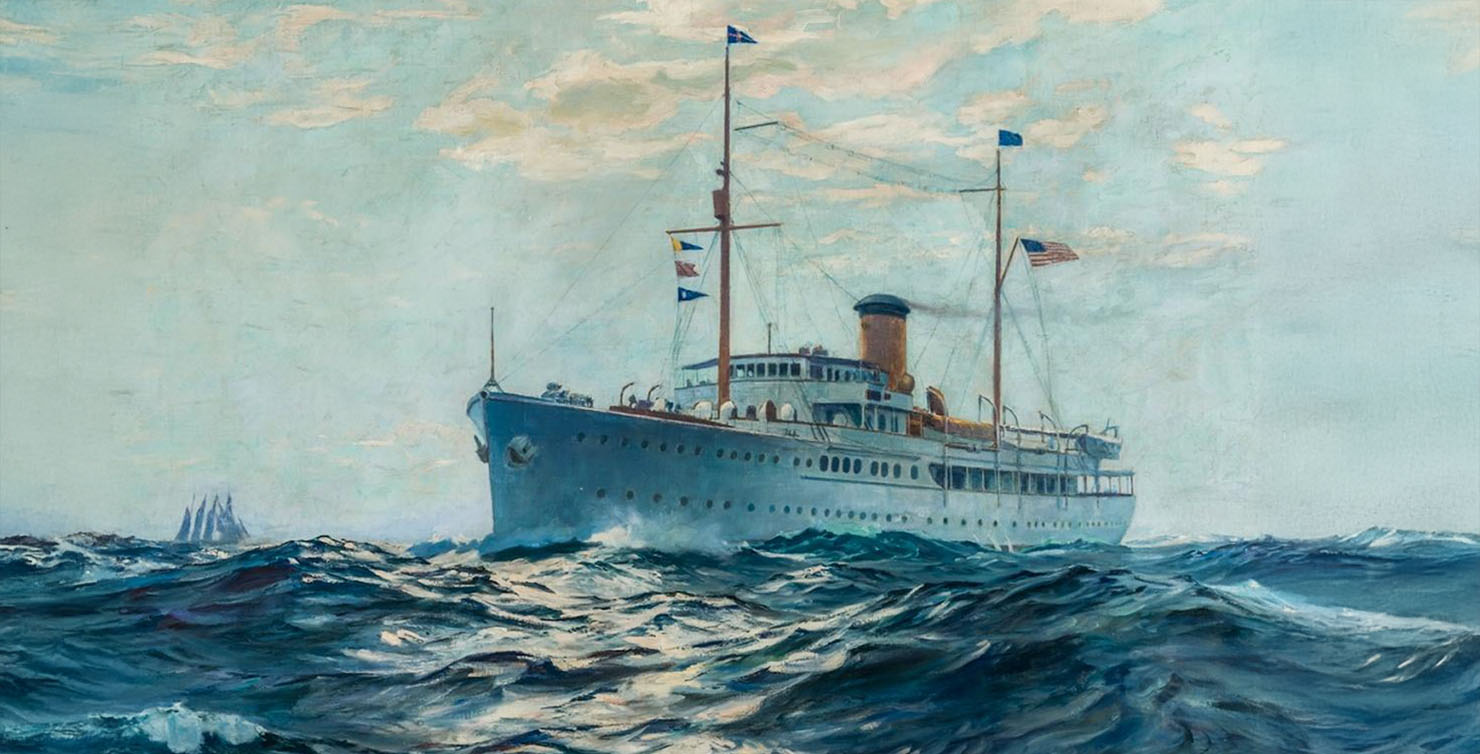 Nourmahal – „Licht des Palastes“ – 1928 in Kiel auf der Germaniawerft für Vincent Astor gebaut, Gemälde von Charles Robert Patterson