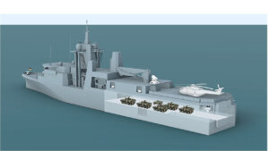 Im gewaltigen Flexdeck können zahlreiche Fahrzeuge des Seebataillons transportiert werden, Grafik: Bw