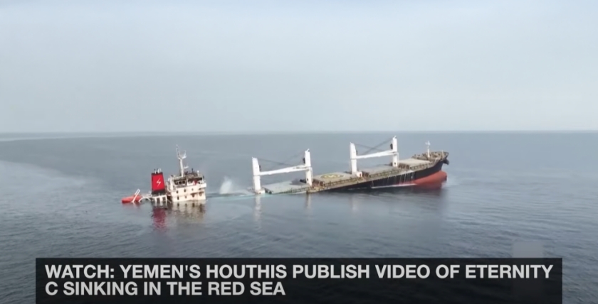 Untergang der „Eternity C“ im Roten Meer. Quelle: Screenshot aus Huthi-Video auf YouTube